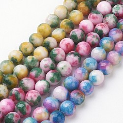 Jade Beads Strands, Natural White Jade, Dyed, Round, Mixed Color, 10mm, Hole: 1.5mm, about 40pcs/strand, 15.7 inch