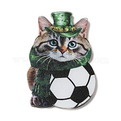 Transparente und bedruckte Acrylanhänger, St. Patrick's Day, Fußball-Charme, Katzenform, 49.5x32.5x2 mm, Bohrung: 1.2 mm