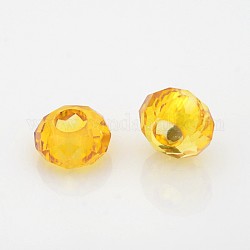 Faceted Glass Beads, Large Hole Rondelle Beads, Gold, 14x8mm, Hole: 6mm