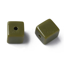 Perles acryliques opaques, cube, vert olive foncé, 10.5x9.5x9.5mm, Trou: 2mm, environ 490 pcs/500 g
