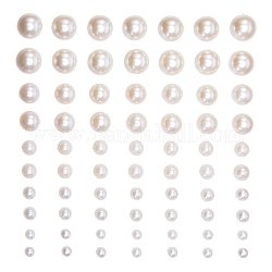 Cabujones de perlas de imitación de plástico ABS, autoadhesivo, semicírculo, blanco cremoso, 4~10mm, Tarjeta: 10x20 cm