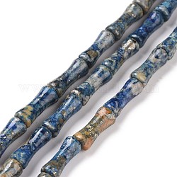 Нити из натурального африканского пирита, окрашенные, бамбуковую палку, Marine Blue, 12x5 мм, отверстие : 0.5 мм, около 34 шт / нитка, 15.94'' (40.5 см)