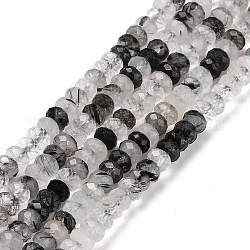 Natural Black Rutilated Quartz Beads Strands, Faceted, Rondelle, 4x2mm, Hole: 0.7mm, about 157pcs/strand, 15.55 inch(39.5cm)