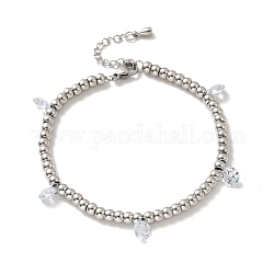 Bracelet à breloques rond plat strass cristal avec 201 perles rondes acier inoxydable pour femme, couleur inoxydable, 8-5/8 pouce (22 cm)