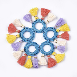 Polycotton(Polyester Cotton) Tassels Pendants, with Polyester Link Ring , Colorful, 45~50x25~26x3~4mm, Hole: 14mm