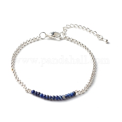 Naturales lapis lazuli de pulseras de abalorios, con 304 cadena rolo de acero inoxidable, 7.48 pulgada (190 mm)