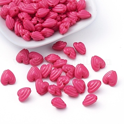 Abalorios acrílicos opacos, corazón, de color rosa oscuro, 11x11x7mm, agujero: 1.5 mm