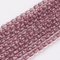 Chapelets de perles en verre à facettes, larme, vieille rose, 5x3mm, Trou: 0.5mm, Environ 85~95 pcs/chapelet, 16.5~18.7 pouce (42~47.5 cm)