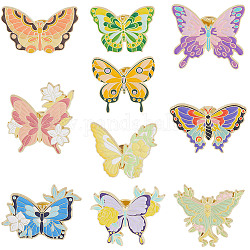 Gorgecraft 10 pièces 10 style fleur papillon émail broche, insigne en alliage plaqué or pour vêtements de sac à dos, couleur mixte, 18.5~30x27~30x1.5mm, 1pc / style