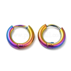 Pendientes de aro huggie de aleación de titanio con revestimiento iónico (ip) para mujer, color del arco iris, 10 calibre, 13x2.5mm