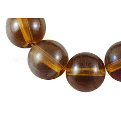 Стеклянные бусины, круглые, с покрытием AB цвета, седло коричневый, 6 мм, отверстие : 1 мм, около 50 шт / нитка, 13 дюйм