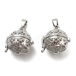 Rack Plating Brass Hollow Round Cage Pendants, For Chime Ball Pendant Necklaces Making, Long-Lasting Plated, Platinum, 22.5x22x18mm, Hole: 8x4mm