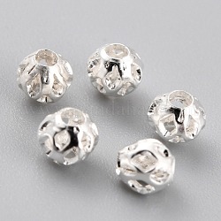 Perline in ottone placcato scavato di lunga durata, perline in filigrana, placcati argento 925 euro, 4x3.5mm, Foro: 1.2 mm