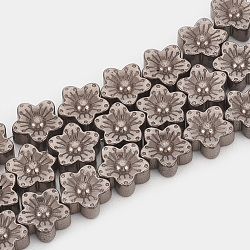 Chapelets de perles en hématite synthétique sans magnétiques, fleur, plaqués café, 10x10x4mm, Trou: 1mm, Environ 45 pcs/chapelet, 16.5 pouce