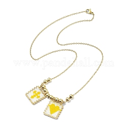 Rettangolo con collana pendente con perline di semi di vetro a forma di croce e cuore, oro 304 gioielli in acciaio inossidabile per le donne, giallo, 17.68 pollice (44.9 cm)