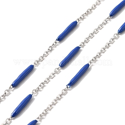 Cadenas de eslabones de columna de esmalte, con 304 cadenas de cable de acero inoxidable, sin soldar, con carrete, azul, 14~17x2~3 mm y 1.5x2x0.5 mm, aproximadamente 32.81 pie (10 m) / rollo