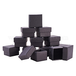 Kraft Paper Cardboard Jewelry Boxes, Ring Box, Square, with Sponge inside, Black, 4.5x3.8x3cm