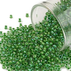 TOHO Round Seed Beads, Japanese Seed Beads, (184) Inside Color Luster Crystal/Spearmint Lined, 11/0, 2.2mm, Hole: 0.8mm, about 1110pcs/bottle, 10g/bottle