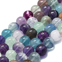 Chapelets de perles en fluorite naturel, ronde, 8~9mm, Trou: 0.8mm, Environ 48~52 pcs/chapelet, 15.35''~16.54'' (39~42 cm)