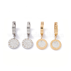 Ion Plating(IP) 304 Stainless Steel Hoop Earrings, with Rhinestone, Flat Round, Mixed Color, 29.5mm, Pin: 1mm