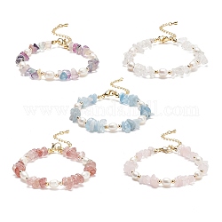 5 pièces 5 styles de puces de pierres précieuses mélangées naturelles et de bracelets de perles de perles pour femmes, 7-1/4 pouce (18.5 cm), 1pc / style