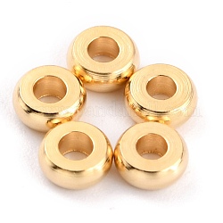 Brass Beads, Long-Lasting Plated, Flat Round, Real 24K Gold Plated, 4x1.5mm, Hole: 1.5mm