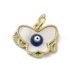 Amuletos de mariposa de latón con concha esmaltada de mal de ojo con anillos de salto, real 18k chapado en oro, azul medianoche, 11.5x15x3mm, agujero: 3.8 mm