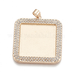Alloy Pendant Cabochon Settings, Cadmium Free & Lead Free, Picture Memory Frame Pendants, with Rhinestone, Square, Light Gold, Tray: 25x25mm, 36.5x33.5x2.5mm, Hole: 4mm