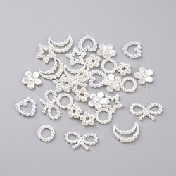Cabochons de perles acryliques, coquille d'imitation et perle, fleur, anneau, étoiles du nord, lune, cœur et bowknot, blanc, 210 pièces / kit