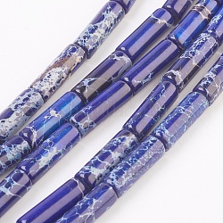 Fili di perle di diaspro imperiale naturale, tinto, colonna, blu ardesia, 13~14x4~4.5mm, Foro: 1 mm, circa 31pcs/filo, 15.7 pollice.
