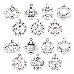 SUNNYCLUE Tibetan Style Alloy Pendants, Chakra, Cadmium Free & Lead Free, Antique Silver, 17~30x17.5~23x1.5~2mm, Hole: 1.8~2.5mm, 42pcs/box
