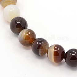 Round Dyed Natural Striped Agate/Banded Agate Beads Strands, Sienna, 6mm, Hole: 1mm, about 62pcs/strand, 14.8inch