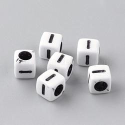 Abalorios acrílicos opacos, estilo de letra, cubo, letter.i, 6x6x6mm, agujero: 3 mm, aproximamente 3000 unidades / 500 g