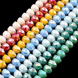 Fili di perle di vetro lastra di colore ab, Colore opaco, mezzo tondo sfaccettato, colore misto, 7~7.5x5mm, Foro: 1 mm, circa 80pcs/filo, 20.87''~21.26'' (53~54 cm)