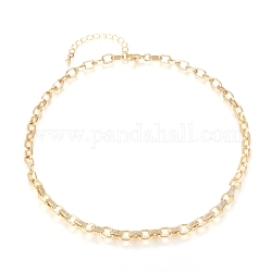 Латунные кабельные цепи ожерелья, с прозрачными фианитами и застежками из лобстера, текстурированный, долговечный, золотые, 16.33 дюйм (41.5 см)
