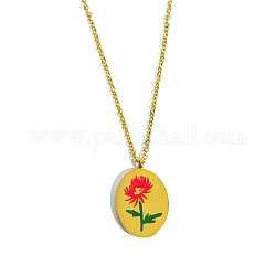 Collana con pendente ovale in acciaio al titanio stile fiore del mese di nascita, oro, crisantemo di novembre, 15.75 pollice (40 cm)