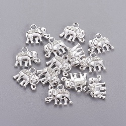 Tibetan Style Alloy Charms, Cadmium Free & Nickel Free & Lead Free, Elephant Shape, Silver, 12x14x2.5mm, Hole: 1mm