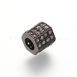 Perles européennes en laiton avec zircone cubique de micro pave, Perles avec un grand trou   , hexagone, gunmetal, 7x8x7mm, Trou: 4mm
