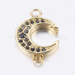 Brass Micro Pave Cubic Zirconia Links, Moon, Real 18K Gold Plated, 16.5x11x2mm, Hole: 1.5mm