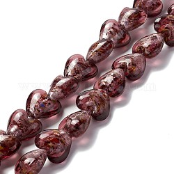 Fili di perline murano fatto a mano, cuore, marrone noce di cocco, 15.5~16.5x15.5~16x8~9.5mm, Foro: 1.2 mm, circa 28pcs/filo, 15.35 pollice (39 cm)