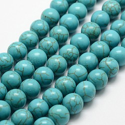 Synthetic Howlite Bead Strand, Dyed, Round, Dark Cyan, 10x9mm, Hole: 1mm, about 40pcs/strand, 15.1 inch