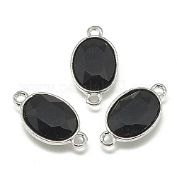 Conectores de enlaces de vidrio de aleación, facetados, oval, Platino, negro, 22x12x6mm, agujero: 1.5 mm