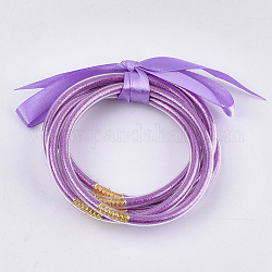 Ensembles de bracelets bouddhistes en plastique pvc, bracelets en gelée, avec poudre de scintillement et ruban de polyester, violette, 2-1/2 pouce (6.3 cm), 5 pièces / kit