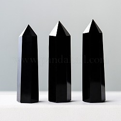 Barre de prisme pointue en obsidienne noire naturelle décoration d'affichage à la maison, baguettes de pierre de guérison, pour les décos de thérapie de méditation reiki chakra, facettes balle, 60~70x16~20mm