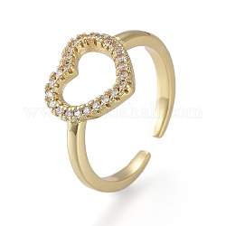 Latón micro pave anillos de brazalete de circonio cúbico, anillos de corazón abierto, Plateado de larga duración, real 18k chapado en oro, nosotros tamaño 6 (16.5 mm)