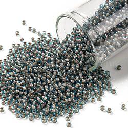 TOHO Round Seed Beads, Japanese Seed Beads, (1072) Cocoa Lined Aqua, 11/0, 2.2mm, Hole: 0.8mm, about 5555pcs/50g