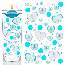 BENECREAT 136 PCS Round Plastic Faux Pearls, Heart-Shaped Transparent Acrylic Beads with Holes, with Flat Round Ornaments for Vases, Candle Filling, Table Decoration