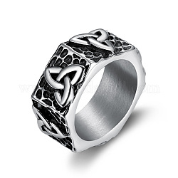 Anillos de acero de titanio para hombres, anillo hexagonal con nudo trinitario, plata antigua, nosotros tamaño 11 (20.6 mm)
