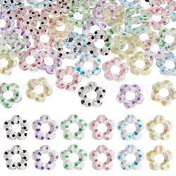 Pandahall 48 pièces 6 couleurs cadre de perles en plastique transparent, fleur avec motif à pois, couleur mixte, 19x20x4mm, Trou: 1.6mm, 8 pcs / couleur