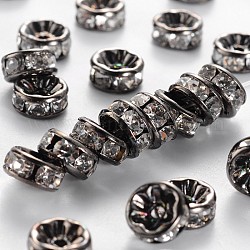 Perles séparateurs en laiton avec strass, grade AAA, bride droite, gunmetal, rondelle, cristal, 8x3.8mm, Trou: 1.5mm